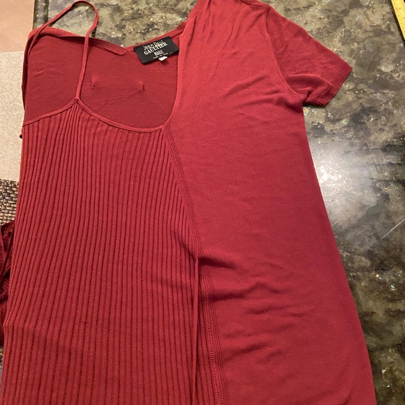 Jean Paul Gaultier Maille M-3XL burgundy 2 piece in 1 made Italy cardigan&trank - Picture 14 of 16